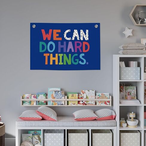 We Can Do Hard Things Kids Banner Canvas, Classroom Blue Toddler Room Decor, Inspirational Hanging Flag Sign, Nursery Wall Tapestry Art for Playroom School Counseling Office Boy Decor 20x30in in Kuwait
