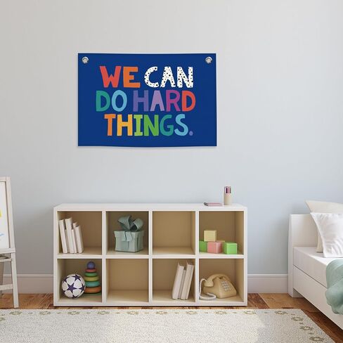 We Can Do Hard Things Kids Banner Canvas, Classroom Blue Toddler Room Decor, Inspirational Hanging Flag Sign, Nursery Wall Tapestry Art for Playroom School Counseling Office Boy Decor 20x30in in Kuwait