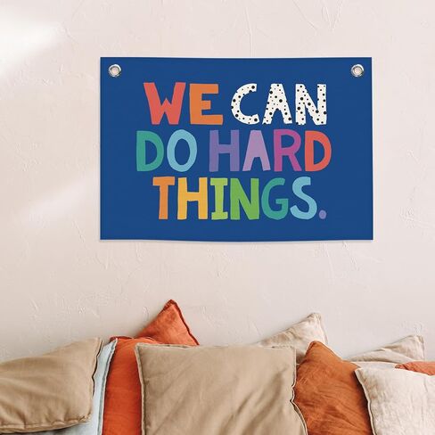 We Can Do Hard Things Kids Banner Canvas, Classroom Blue Toddler Room Decor, Inspirational Hanging Flag Sign, Nursery Wall Tapestry Art for Playroom School Counseling Office Boy Decor 20x30in in Kuwait