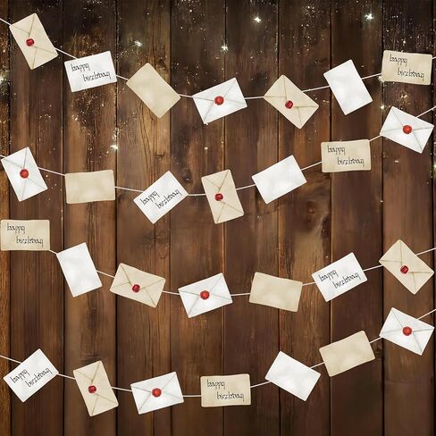 Vintage Letter Envelope Banners with Red Wax Seal Design, 4 Pieces, Magic Theme Birthday Party Christmas Holiday Celebration Garland Decorations in Saudi Arabia
