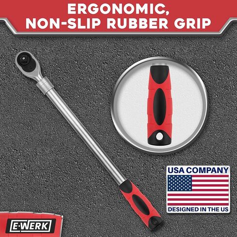 E•Werk - Telescopic Ratchet Wrench - 1/2 Inch Drive, 72 Teeth - Extendable Handle 18-24 Inches - With 6 Locking Positions - Heavy Duty Retractable Socket Wrench with Long Handle - Torque 660 Nm in Saudi Arabia
