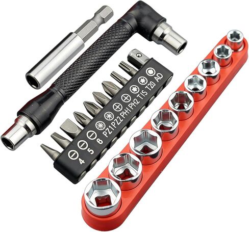 21-Piece Mini Ratchet Wrench & Bit Set - 1/4" Drive Ultra Low Profile Right Angle Screwdriver Kit with Metric Sockets (5-13mm) - Portable EDC Repair Tool for Bike, Car & Tight Spaces in Saudi Arabia
