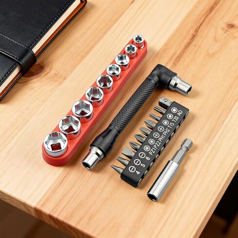 21-Piece Mini Ratchet Wrench & Bit Set - 1/4" Drive Ultra Low Profile Right Angle Screwdriver Kit with Metric Sockets (5-13mm) - Portable EDC Repair Tool for Bike, Car & Tight Spaces in Saudi Arabia