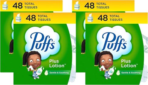 Puffs Plus Lotion Facial Tissue, 4 Mega Cube Boxes, 72 Tissues Per Box in Saudi Arabia