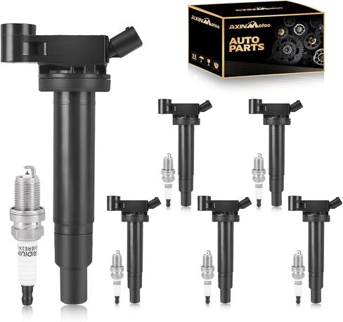 6PCS Ignition Coil Pack and Spark Plugs UF267 Replacement for Lexus ES300 RX300 ES330 RX330 RX400h Toyota Sienna Avalon Camry Highlander Solara V6 3.0L 3.3L 9091902234 in Kuwait