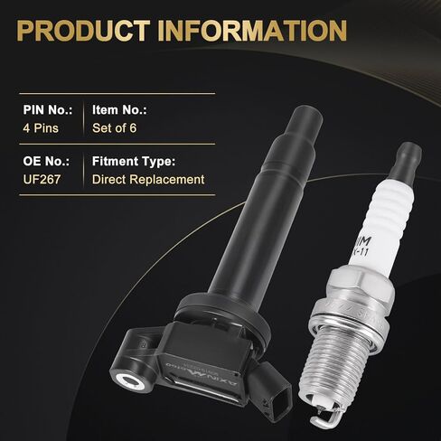 6PCS Ignition Coil Pack and Spark Plugs UF267 Replacement for Lexus ES300 RX300 ES330 RX330 RX400h Toyota Sienna Avalon Camry Highlander Solara V6 3.0L 3.3L 9091902234 in Kuwait