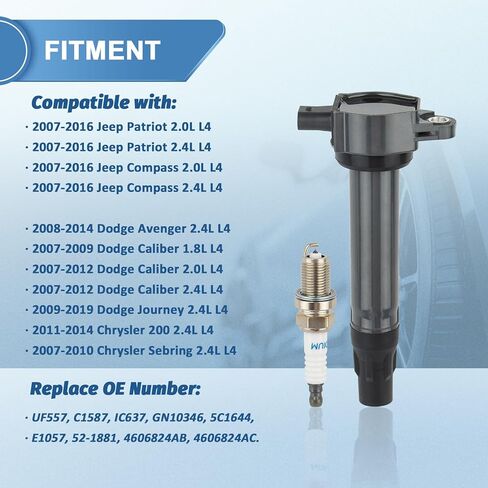 Set of 4 UF557 Ignition Coil Packs and Iridium Spark Plugs Compatible with Jeep Patriot Compass, Dodge Avenger Caliber Journey, Chrysler Sebring 200 Replaces GN10346, 5C1644 in Saudi Arabia