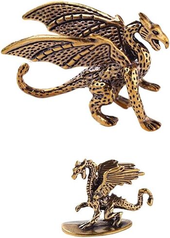 2Pcs Little Dragon Winged Dragon Brass Ornaments and Majestic Copper Dragon with Wings Figurine Bronze Micro Carved Tea Pet Ornaments in Kuwait