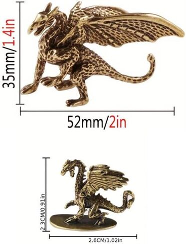 2Pcs Little Dragon Winged Dragon Brass Ornaments and Majestic Copper Dragon with Wings Figurine Bronze Micro Carved Tea Pet Ornaments in Kuwait