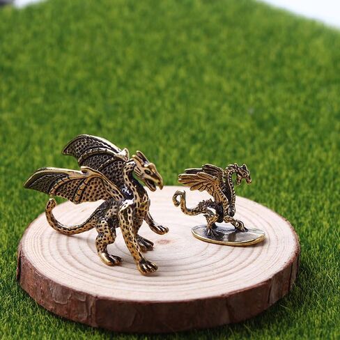 2Pcs Little Dragon Winged Dragon Brass Ornaments and Majestic Copper Dragon with Wings Figurine Bronze Micro Carved Tea Pet Ornaments in Kuwait