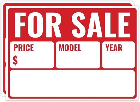 2PC For Sale Sign Car, 14 Inches by 10 Inches - 20 mil Polystyrene Plastic - Car For Sale Signs For Vehicles Window Boat in Saudi Arabia
