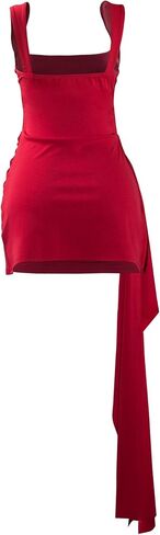 Women Sexy Sleeveless Mini Dress Square Neck Ruched Ribbon Bodycon Night Club Party Dress in Saudi Arabia