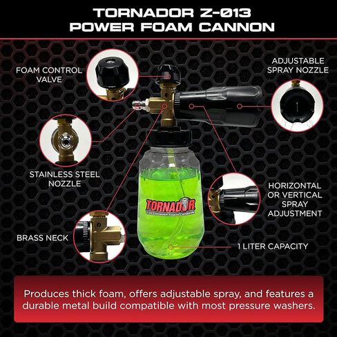 تورنادور Z-013 مدفع باور فوم 1 لتر | نمط رذاذ قابل للتعديل | فوهة ستانلس ستيل | ساق الصمام النحاسي | اتصال سريع مناسب | إخراج رغوة عالية الحجم | مثالي لتنظيف المركبات والأسطح in Kuwait