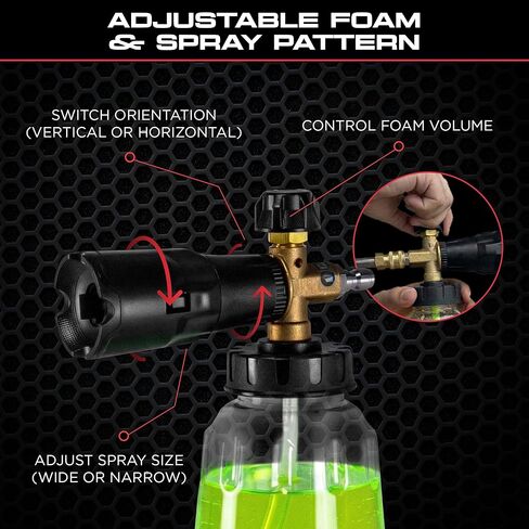 تورنادور Z-013 مدفع باور فوم 1 لتر | نمط رذاذ قابل للتعديل | فوهة ستانلس ستيل | ساق الصمام النحاسي | اتصال سريع مناسب | إخراج رغوة عالية الحجم | مثالي لتنظيف المركبات والأسطح in Kuwait