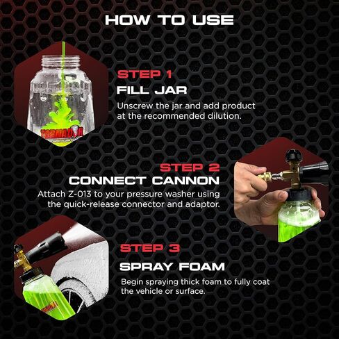 تورنادور Z-013 مدفع باور فوم 1 لتر | نمط رذاذ قابل للتعديل | فوهة ستانلس ستيل | ساق الصمام النحاسي | اتصال سريع مناسب | إخراج رغوة عالية الحجم | مثالي لتنظيف المركبات والأسطح in Kuwait