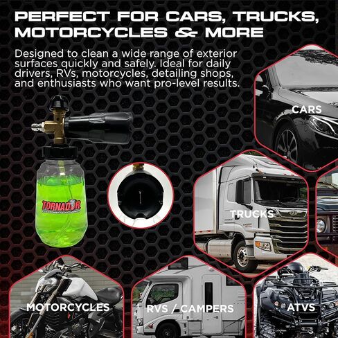 تورنادور Z-013 مدفع باور فوم 1 لتر | نمط رذاذ قابل للتعديل | فوهة ستانلس ستيل | ساق الصمام النحاسي | اتصال سريع مناسب | إخراج رغوة عالية الحجم | مثالي لتنظيف المركبات والأسطح in Kuwait