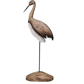 Linfevisi Crane Decor بحري البحر الطيور النحت تمثال الخشب الصلب ديكور الطاولة الساحلية تماثيل الطيور الكبيرة واقفة شاطئ المحيط تحت عنوان الحمام ديكور المنزل رف الصيف داخلي 12.4 بوصة in Kuwait