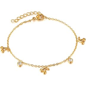 Thin Gold Cherry Bracelets for Women, 14K Gold Plated Charm Bracelet 6.7" + 2" Adjustable Chain with Cubic Zirconia Dainty Stainless Titanium Steel Bracelets Minimalist Bracelet for Wife, Girlfriend in Saudi Arabia