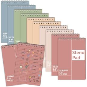 10 Pack 6X9 Pastel Steno Pads Gregg Ruled Spiral Notebook Top Spiral Notepad Colored Steno Pads Pastel Colored Notepads Color Paper 50 Sheets for School College Office(Red Pink Blue Green Flesh) in Kuwait