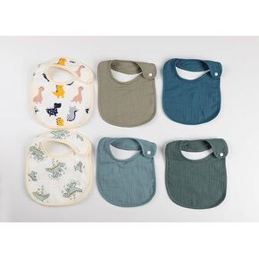 Baby Bibs Set, 6 Muslin Cotton Bibs with Dinosaur and Animal Prints in Saudi Arabia