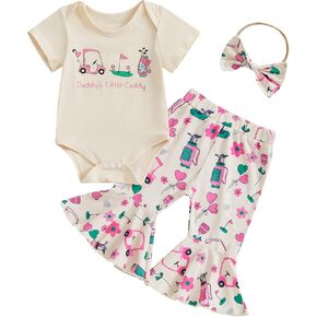Newborn Baby Girl Golf Outfit Baby Golf Clubs Short Sleeve Romper Golf Cart Flare Pants Set 3Pcs Infant Summer Clothes in Kuwait