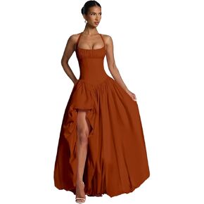 Pleated Halter Long Prom Ball Gowns with Slit 2026 for Women Satin A Line Wedding Bridesmaid Dresses in Kuwait