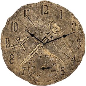 Generic 30.5cm Wall Clock Waterproof Indoor Outdoor with Temperature Display Hanging Watches Resin Statue Clocks for Garden, Office, Porch, Lawn, Bronze in Kuwait
