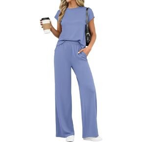 ملابس نسائية من PRETTYGARDEN مكونة من قطعتين طقم صالة غير رسمي بأكمام قصيرة ملابس رياضية صيفية أطقم متطابقة موضة الشاطئ ملابس السفر in Kuwait