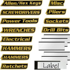 18 قطعة من ملصقات صندوق الأدوات المغناطيسية، ملصقات صندوق الأدوات المغناطيسية، ملحقات تنظيم صندوق الأدوات العامة، علامات قابلة لإعادة الاستخدام لصناديق الأدوات الفولاذية، والعربات، والأدراج، والخزائن (أسود + فضي) in Kuwait