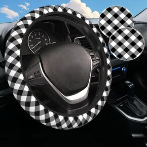 Blue White Plaid Steering Wheel Cover with 2 Coasters - 15 Inch Steering Wheel Protector Car Accessories Fits Most Cars for Men Women in Saudi Arabia