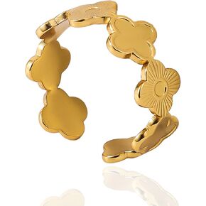 خاتم البرسيم ذو الأربع أوراق، مطلي بالذهب، مقاس قابل للتعديل، لا يسبب الحساسية، مجوهرات ساحرة محظوظة للنساء in Kuwait