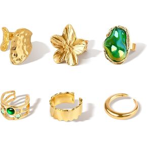 Chunky Gold Rings for Women, Open Adjustable Stackable Rings Set for Women, Baroque Stacking Knuckle Ring, Thick Trendy Statement Ring, 6Pcs Chunky Jewelry in Kuwait