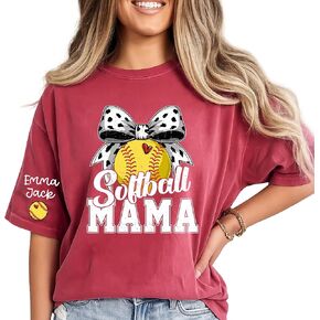 Personalized Softball Nickname T-Shirt, Custom Kidnames on Sleeves, Softball Mom Shirt, Gift for Softball Nana and Mama in Kuwait