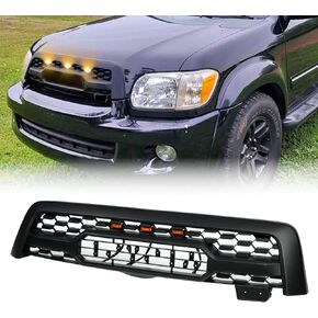 Front Grill Compatible With Sequoia 2005 2006 2007 Matte Black Front Bumper Grille With Accessories/Letters/Amber Light Up in Kuwait