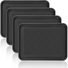 4 PCS Boot Trays for Entryway, 16x12 Inch Waterproof Shoe Tray with Raised Edge, Wet Shoe Matt Tray for Entryway,Plastic Boot Mat Indoor Shoe Mat, Pet Food Tray for Boots, Garden, Pets - Black in Kuwait
