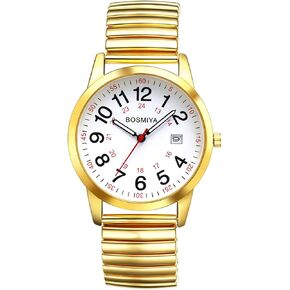 Avaner Men's Stretch Band Watches: Gold Silver Elastic Strap Large Face Quartz Easy Reader Bangle Wrist Watch for Men in Saudi Arabia