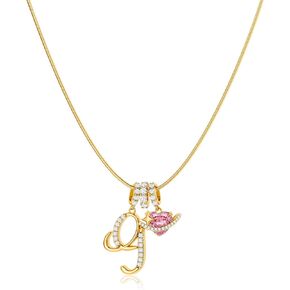 14K Gold Plated Initial Necklace for Women, Pink Planet Heart Letter Pendant with Round Herringbone Chain, Non-Tarnish Jewelry Gift for Her in Kuwait