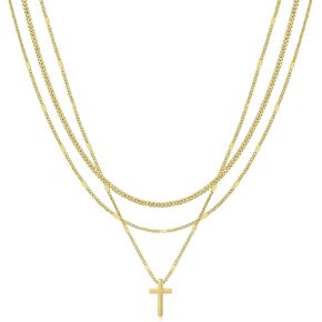 Layered Cross Necklace for Women Gold Silver Stacked Chain Necklaces Cross Pendant Jewelry Gifts in Saudi Arabia