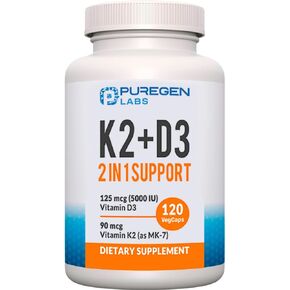2 in 1 High Potency Formula 90mcg Vitamin K2 (MK7) and 5000 IU Vitamin D3 Supplement for Bone and Heart Health. Non-GMO Formula, Easy to Swallow Vitamin D & K Complex, 120 Capsules I 4-month supply in Kuwait
