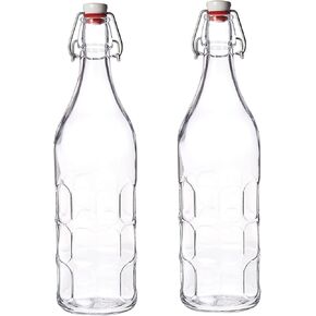 مجموعة بورميولي روكو مكونة من زجاجتين موريسكا، 33.75 أونصة. زجاج شفاف مزخرف، مع غطاء محكم علوي متأرجح، زجاجة مياه مقاومة للتسرب، آمنة للاستخدام في غسالة الأطباق، صنع في إيطاليا in Kuwait