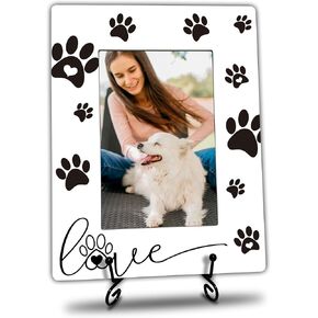 Dog Lover Photo Frame with Metal Stand - 4x6 Inch Wood Frame with Paw Print - Gift for Dog Owners, Pet Memorial Decor, Home Display (A04) in Saudi Arabia