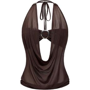 المرأة قطع قمم الرسن مثير ثنيات الجبهة التعادل عارية الذراعين أكمام نادي الطرف أعلى in Kuwait