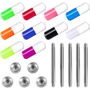Bulk Mixed Color Acrylic Pill Capsule G23 Titanium Barbell Tongue 16mm / 19mm / 22mm Bar Ring Stud DIY Piercing Jewelry Set in Kuwait