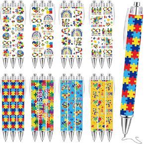 24 Pcs Autism Awareness Pens, Colorful Puzzle Autism Awareness Month Ballpoint Pens Bulk, Motivational Rainbow Heart Ball Point for Women Man Students Teachers Gift in Kuwait