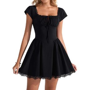 EYNMIN Lace Mini Dress Cap Sleeve Tie Front Square Neck A Line Cute Short Graduation Dresses for Women 2026 Summer in Kuwait