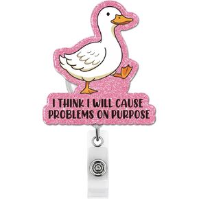 Cute Duck Badge Reel, I Think I Will Cause Problems On Purpose Retractable Badge Holder Funny Name Tag ID Card Clip for Nurse Nursing Student Doctor in Kuwait