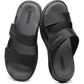 ADMARK Men's Full-Grain Leather Slide Sandals, Adjustable Strap Slip-On with Arch Support & Memory Foam Footbed, Lightweight Comfort for Walking Casual Outdoor Beach in Kuwait
