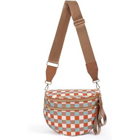 Spacious Crossbody Bag Nylon Bum Bag for Women Fanny Packs Handbags with Adjustable Straps Multicolor Checkered in Kuwait