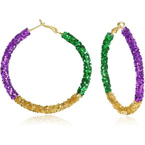 Mardi Gras Earrings for Women - Classy Purple Green Gold Hoop Jewelry, Carnival Outfit Costume Jewelry Accessories Gifts in Kuwait