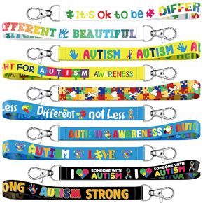 90 Pcs Autism Awareness Lanyard Keychains Inspirational Colorful Autism Puzzle Piece Keychains for Autism Asperger's Special Education Supplies Charity Events Gifts in Kuwait